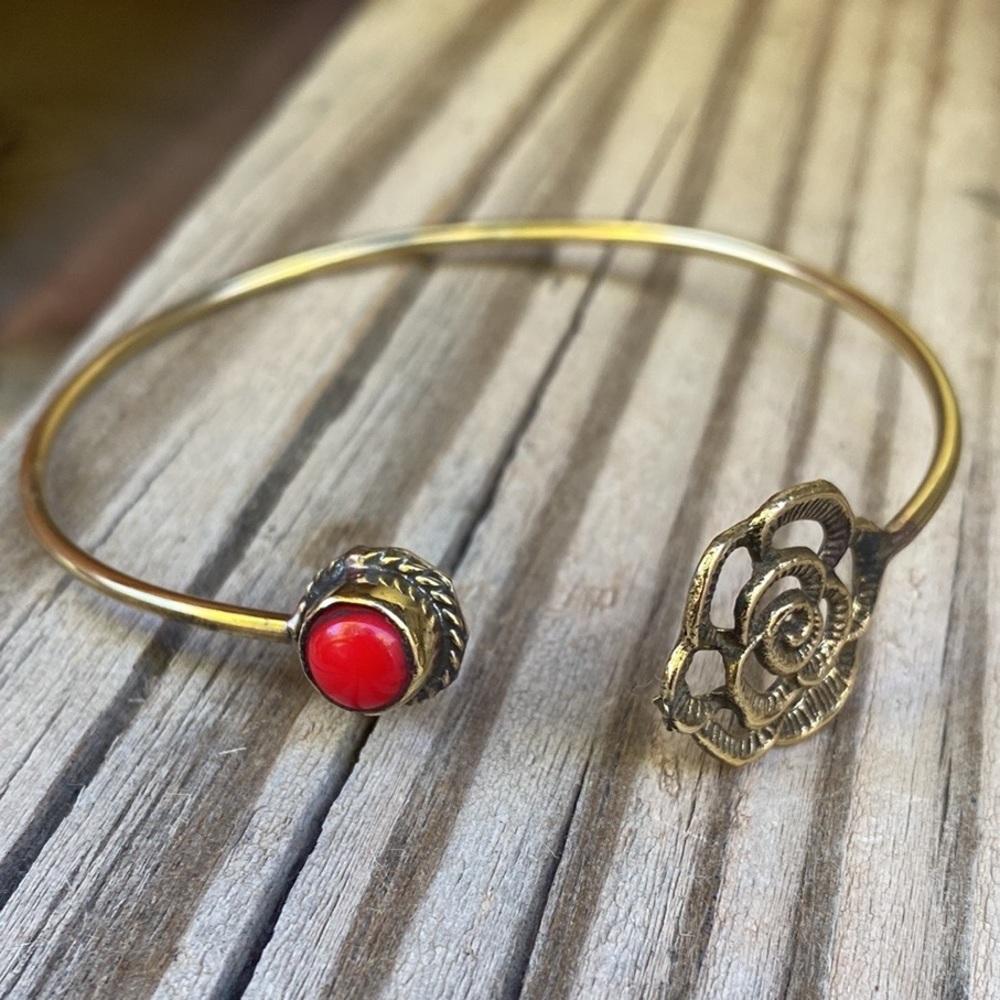Brass & Red Stone Bracelet